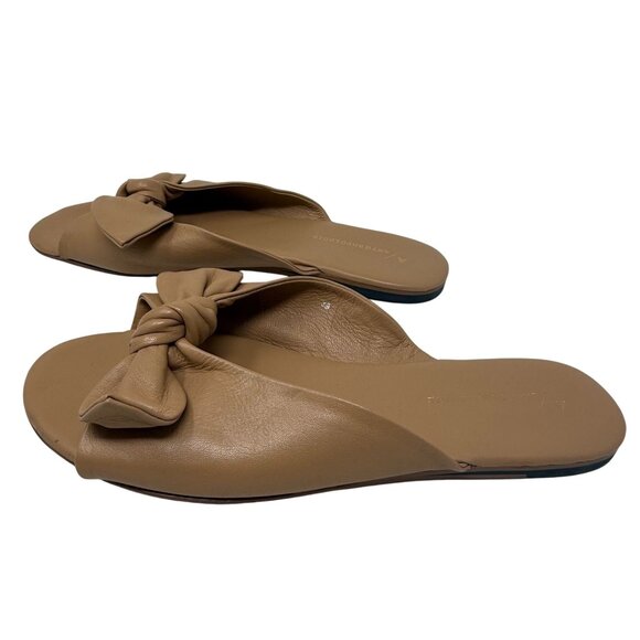 Anthropologie Gemma Bow Slide Sandals Tan Leather Bow Slip-On Size 39 8.5 - Picture 2 of 8